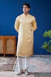 Shop_Philocaly_Gold Linen, Satin Embroidery Pitambari Tonal Diamond Kurta _at_Aza_Fashions