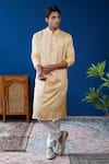 Buy_Philocaly_Gold Linen, Satin Embroidery Pitambari Tonal Diamond Kurta _at_Aza_Fashions