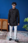 Buy_Philocaly_Black Silk Embroidery Raakh Kurta With Silver Buttons _at_Aza_Fashions