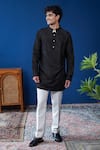 Shop_Philocaly_Black Silk Embroidery Raakh Kurta With Silver Buttons _at_Aza_Fashions