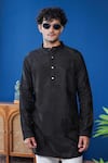 Philocaly_Black Silk Embroidery Raakh Kurta With Silver Buttons _Online_at_Aza_Fashions