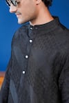 Shop_Philocaly_Black Silk Embroidery Raakh Kurta With Silver Buttons _Online_at_Aza_Fashions