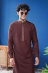 Buy_Philocaly_Brown Silk Zari Tavir Geometric Pattern Kurta With Detail _Online_at_Aza_Fashions