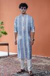 Buy_Philocaly_Blue Tussar, Cotton Embroidery Jalsa Printed Kurta With Dori _at_Aza_Fashions
