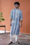 Shop_Philocaly_Blue Tussar, Cotton Embroidery Jalsa Printed Kurta With Dori _at_Aza_Fashions