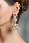 Shop_Joules By Radhika_Gold Plated Stones, Pearls, Crystals Glorious Charm Peacock Jhumkas _at_Aza_Fashions