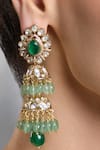 Joules By Radhika_Green Stones, Pearls Throne Grace Emerald Long Earrings _Online_at_Aza_Fashions