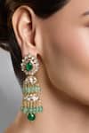 Shop_Joules By Radhika_Green Stones, Pearls Throne Grace Emerald Long Earrings _at_Aza_Fashions
