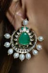 Joules By Radhika_Gold Plated Pearls, Stones Royal Veil Emerald Studs _Online_at_Aza_Fashions