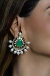 Shop_Joules By Radhika_Gold Plated Pearls, Stones Royal Veil Emerald Studs _at_Aza_Fashions