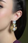 Shop_Joules By Radhika_Gold Plated Crystals, Stones Radiant Kundan Shield Earrings _at_Aza_Fashions