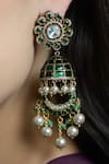 Joules By Radhika_Green Pearls, Stones, Crystals Kavya Gold Jhumka Drops _Online_at_Aza_Fashions