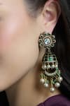 Shop_Joules By Radhika_Green Pearls, Stones, Crystals Kavya Gold Jhumka Drops _at_Aza_Fashions