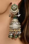 Joules By Radhika_Silver Plated Stones, Pearls, Beads Rustic Leaf Jhumka Earrings _Online_at_Aza_Fashions