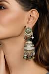 Shop_Joules By Radhika_Silver Plated Stones, Pearls, Beads Rustic Leaf Jhumka Earrings _at_Aza_Fashions
