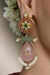 Joules by Radhika_Gold Plated Stones, Pearls Panna Kundan Embellished Drop Earrings _Online_at_Aza_Fashions