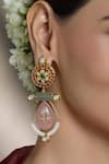 Shop_Joules by Radhika_Gold Plated Stones, Pearls Panna Kundan Embellished Drop Earrings _at_Aza_Fashions