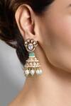Shop_Joules By Radhika_Gold Plated Stones, Pearls, Beads Mint Kundan And Embellished Jhumkas_at_Aza_Fashions