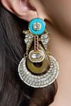 Joules By Radhika_Multi Color Stones, Pearls Aura Turquoise Stud Chandbalis _Online_at_Aza_Fashions