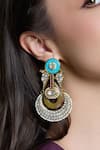 Shop_Joules By Radhika_Multi Color Stones, Pearls Aura Turquoise Stud Chandbalis _at_Aza_Fashions