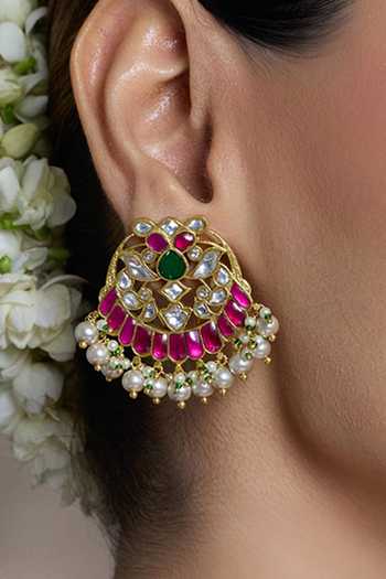 Joules by Radhika_Gold Plated Gemstones, Pearls Divine Sparkle Stud Earrings _Online_at_Aza_Fashions