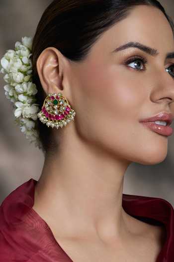 Buy_Joules by Radhika_Gold Plated Gemstones, Pearls Divine Sparkle Stud Earrings _at_Aza_Fashions