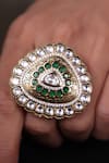 Shop_Joules By Radhika_Gold Plated Gemstones, Abstract Kundan And Green Enamelled Ring _at_Aza_Fashions