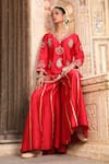 Buy_Amoree by Shikha Chaudhry_Red Silk Embroidery, Mirrors, Sequins, Gota Patti Butti Work Kurta And Sharara Set _Online_at_Aza_Fashions