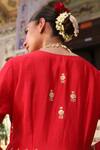 Shop_Amoree by Shikha Chaudhry_Red Silk Embroidery, Zari V-neck Begam Anarkali With Dupatta _at_Aza_Fashions