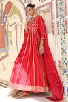 Amoree by Shikha Chaudhry_Red Silk Embroidery, Zari V-neck Begam Anarkali With Dupatta _at_Aza_Fashions