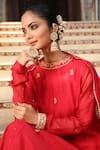 Amoree by Shikha Chaudhry_Red Silk Embroidery, Zari, Gota Patti Round Neck Gulbahar Anarkali Set _Online_at_Aza_Fashions