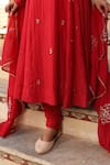 Buy_Amoree by Shikha Chaudhry_Red Silk Embroidery, Zari, Gota Patti Round Neck Gulbahar Anarkali Set _Online_at_Aza_Fashions