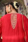 Shop_Amoree by Shikha Chaudhry_Red Silk Embroidery, Zari, Gota Patti Round Neck Gulbahar Anarkali Set _Online_at_Aza_Fashions