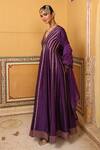 Shop_Amoree by Shikha Chaudhry_Purple Silk Gota Patti, Embroidery V-neck Kilol Anarkali With Dupatta _at_Aza_Fashions