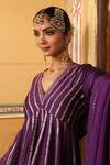 Buy_Amoree by Shikha Chaudhry_Purple Silk Gota Patti, Embroidery V-neck Kilol Anarkali With Dupatta _Online_at_Aza_Fashions