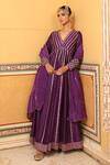 Buy_Amoree by Shikha Chaudhry_Purple Silk Gota Patti, Embroidery V-neck Kilol Anarkali With Dupatta _at_Aza_Fashions