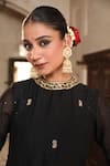 Buy_Amoree by Shikha Chaudhry_Black Silk Embroidery, Zari Round Neck Siyaah Anarkali Set _Online_at_Aza_Fashions