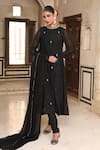 Buy_Amoree by Shikha Chaudhry_Black Silk Embroidery, Zari Round Neck Siyaah Anarkali Set _at_Aza_Fashions