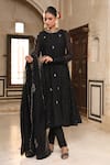 Amoree by Shikha Chaudhry_Black Silk Embroidery, Zari Round Neck Siyaah Anarkali Set _at_Aza_Fashions