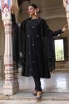 Buy_Amoree by Shikha Chaudhry_Black Silk Embroidery, Zari Round Neck Siyaah Anarkali Set 