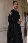 Shop_Amoree by Shikha Chaudhry_Black Silk Embroidery, Zari Round Neck Siyaah Anarkali Set 
