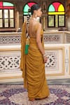 Shop_Amoree by Shikha Chaudhry_Mustard Chanderi Silk Zari, Embroidery Hand Block Print Saree And Blouse Set _at_Aza_Fashions