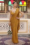 Buy_Amoree by Shikha Chaudhry_Mustard Chanderi Silk Zari, Embroidery Hand Block Print Saree And Blouse Set _at_Aza_Fashions