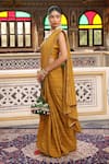Buy_Amoree by Shikha Chaudhry_Mustard Chanderi Silk Zari, Embroidery Hand Block Print Saree And Blouse Set _Online_at_Aza_Fashions