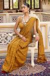 Shop_Amoree by Shikha Chaudhry_Mustard Chanderi Silk Zari, Embroidery Hand Block Print Saree And Blouse Set _Online_at_Aza_Fashions