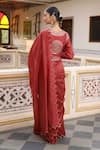 Shop_Amoree by Shikha Chaudhry_Red Chanderi Silk Embroidery, Zari V-neck Zig Zag Pattern Saree And Blouse Set _at_Aza_Fashions