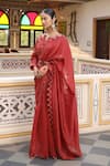 Buy_Amoree by Shikha Chaudhry_Red Chanderi Silk Embroidery, Zari V-neck Zig Zag Pattern Saree And Blouse Set _Online_at_Aza_Fashions