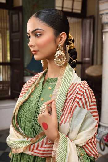 Buy_Amoree by Shikha Chaudhry_Green Silk, Silk, Embroidery, Sequins, Printed Kurta Set _Online_at_Aza_Fashions