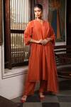 Buy_Amoree by Shikha Chaudhry_Rust Silk, Silk, Embroidery, Stones Split Rudra Kurta Set _at_Aza_Fashions