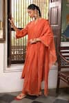 Buy_Amoree by Shikha Chaudhry_Rust Silk, Silk, Embroidery, Stones Split Rudra Kurta Set 